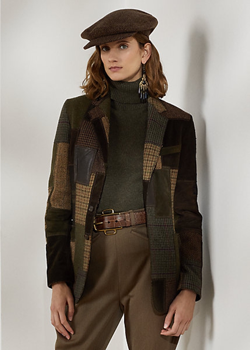 Brown / Olive Ralph Lauren Hailey Patchwork Tweed Women's Jackets | 7901-FWNTJ