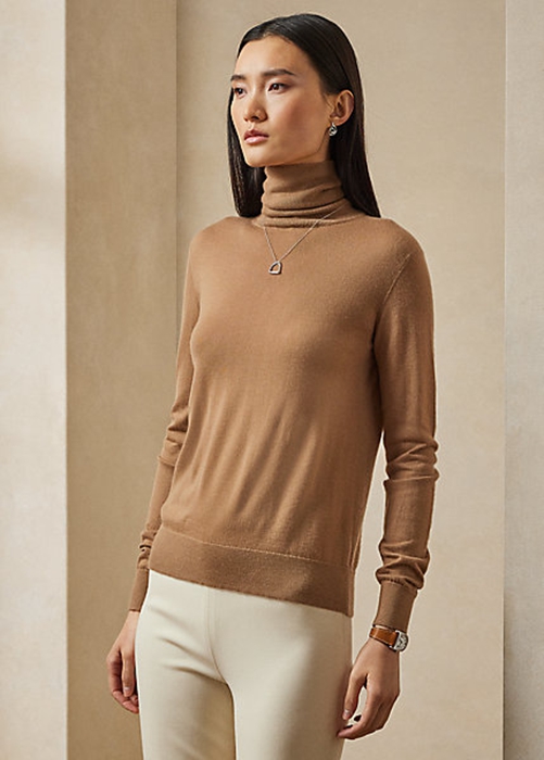 Brown Ralph Lauren Cashmere Turtleneck Women's Sweaters | 7238-IYQGK