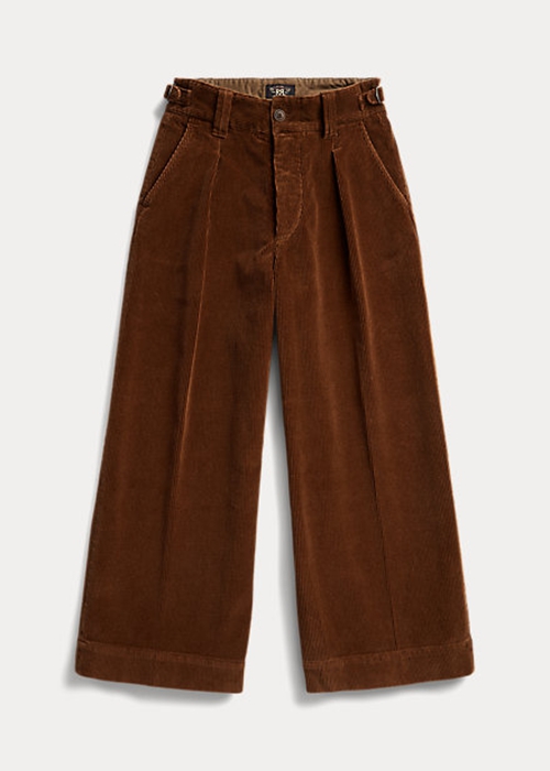 Brown Ralph Lauren Cropped Corduroy Wide-Leg Women's Pants | 6937-JVFYB