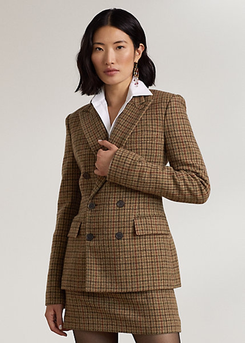 Brown Ralph Lauren Donaldson Checked Tweed Women's Jackets | 5341-ZRTAE