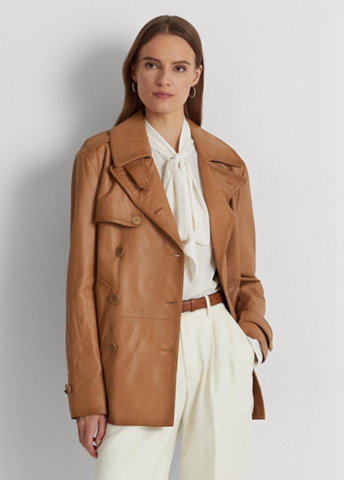Brown Ralph Lauren Double-breasted Nappa Leather Women's Coats | 4389-HMVIK