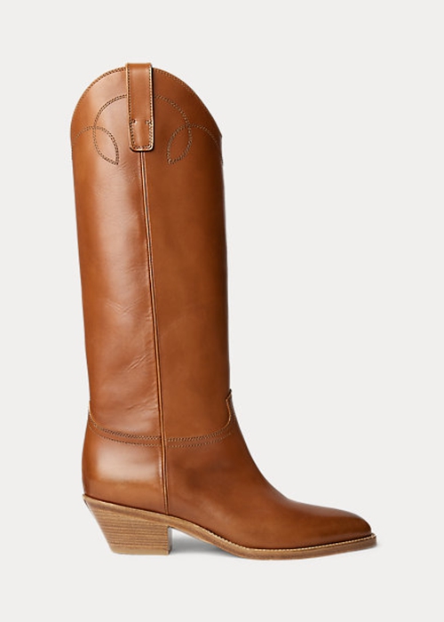 Brown Ralph Lauren Jaelynne Burnished Calfskin Tall Women's Boots | 1672-NSFQB