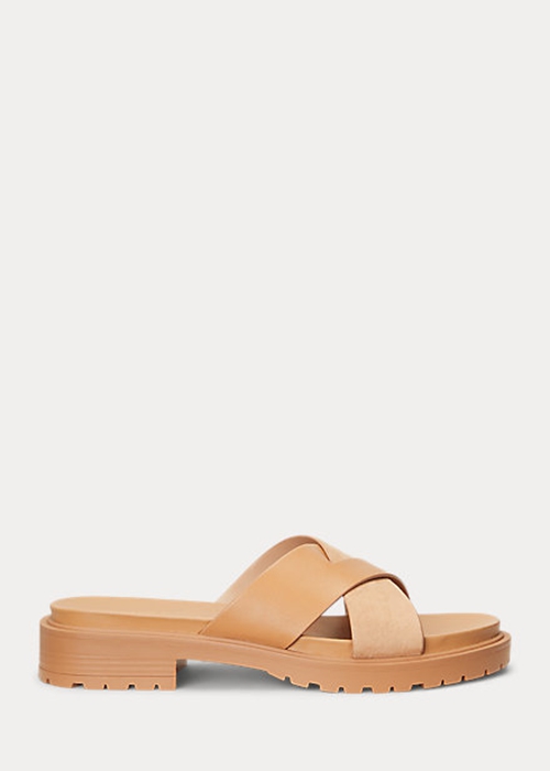 Brown Ralph Lauren Kelsie Nappa Leather & Suede Women's Sandals | 8751-STNEF