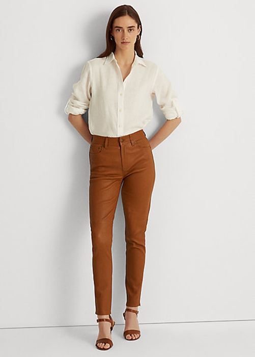 Brown Ralph Lauren Leather High-Rise Skinny Ankle Women's Pants | 9417-EYPSJ