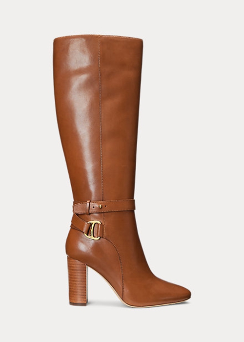 Brown Ralph Lauren Makenna Burnished Leather Riding Women's Boots | 4563-LJVTH