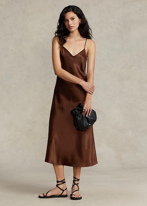 Brown Ralph Lauren Mulberry Silk Midi Slip Women's Dress | 6183-NIVRP