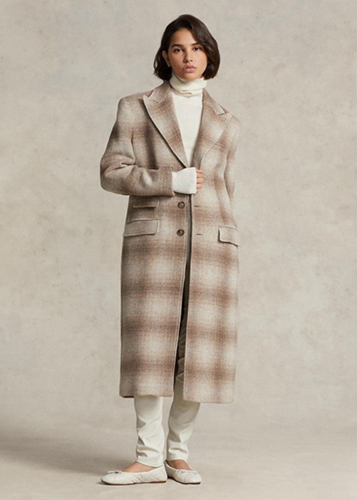 Brown Ralph Lauren Plaid Wool-blend Women's Coats | 1902-HFDRJ