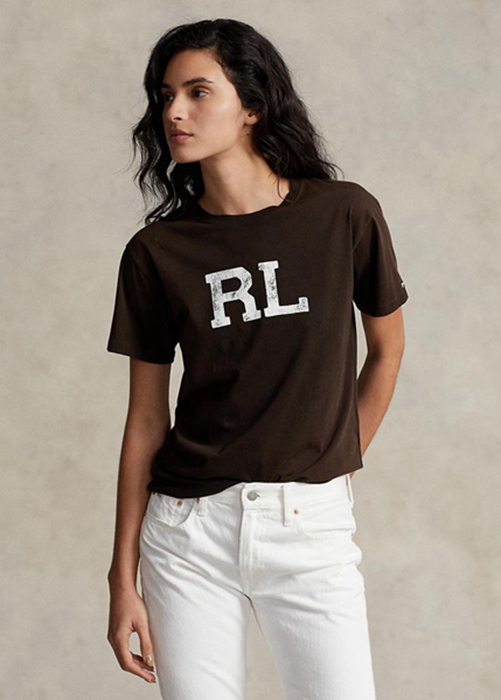Brown Ralph Lauren Rl Logo Jersey Women's T Shirts | 5287-FJCVS