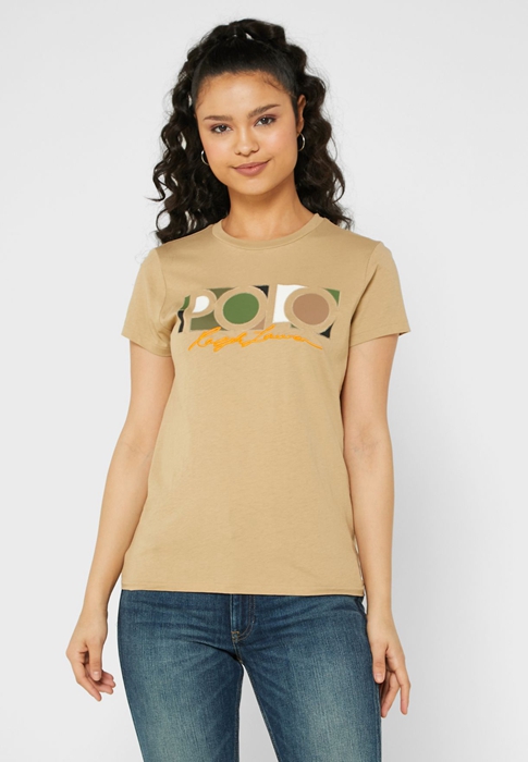 Brown Ralph Lauren Round Neck Graphic Women's T Shirts | 3589-YDZVK