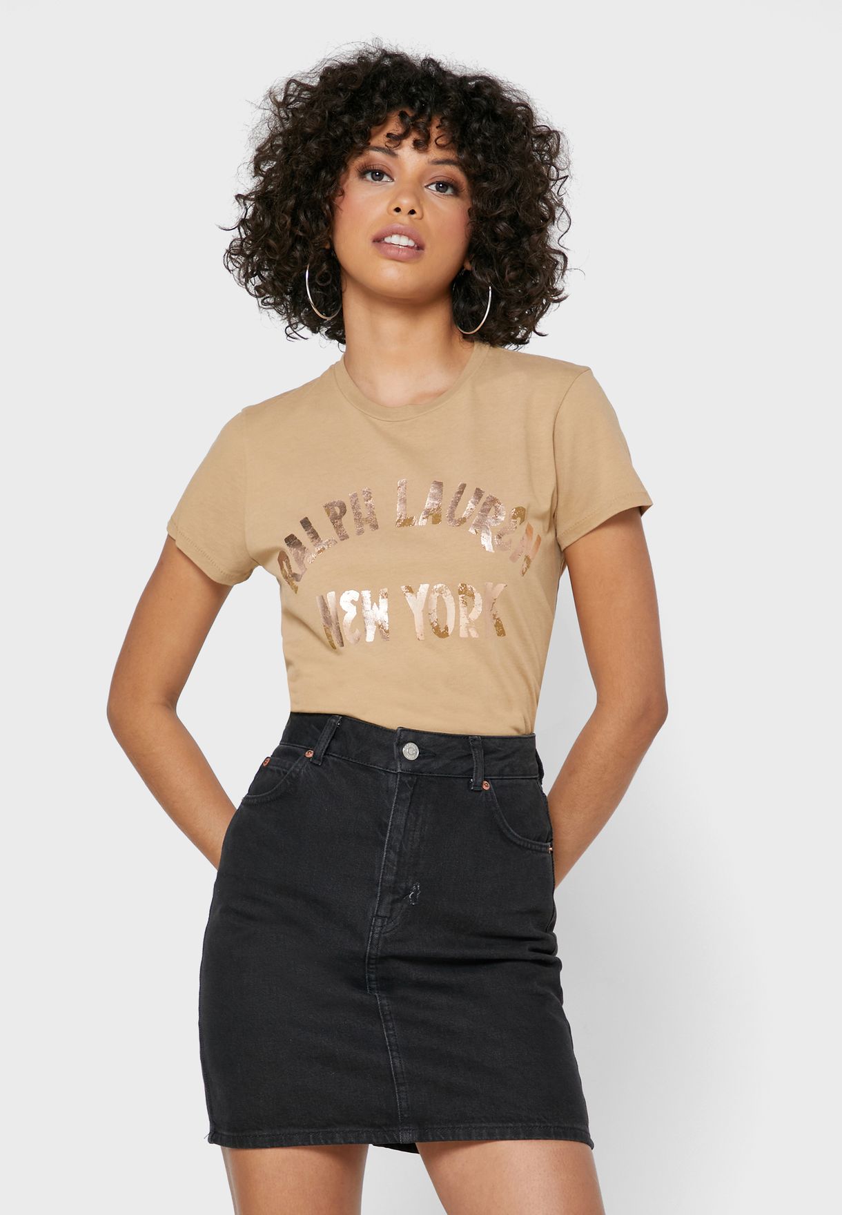 Brown Ralph Lauren Round Neck Logo Women's T Shirts | 2645-MRVNJ
