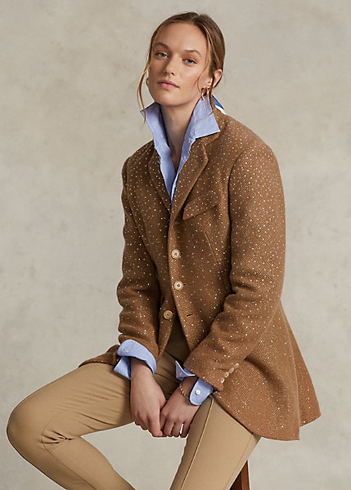Brown Ralph Lauren Sequined Herringbone- Women's Jackets | 6942-FMYCB