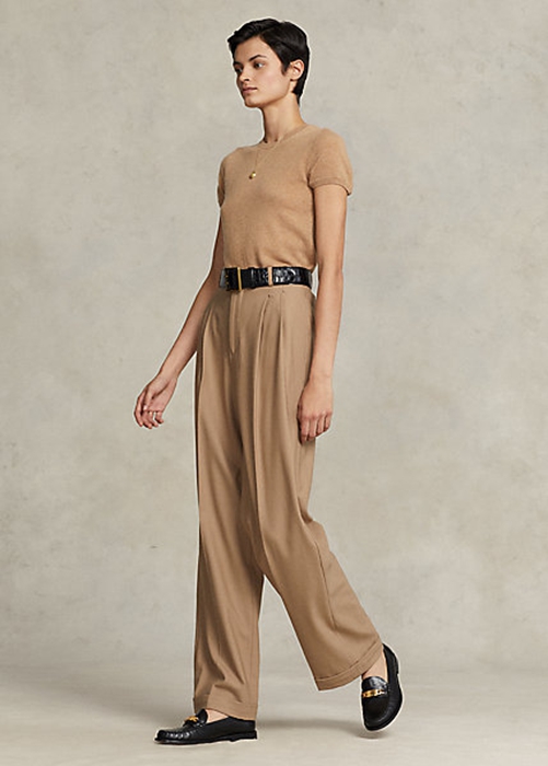Brown Ralph Lauren Straight-Leg Wool-Blend Women's Pants | 6249-YNWGT