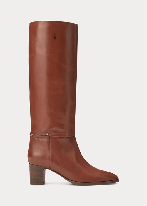 Brown Ralph Lauren Tall Calfskin Women's Boots | 9630-IYGNK