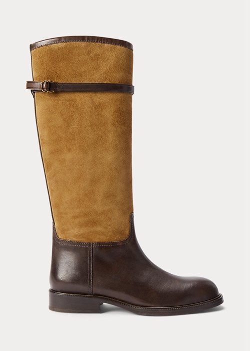 Brown Ralph Lauren Two-Tone Suede & Leather Ridings Women's Boots | 0521-UKZIE