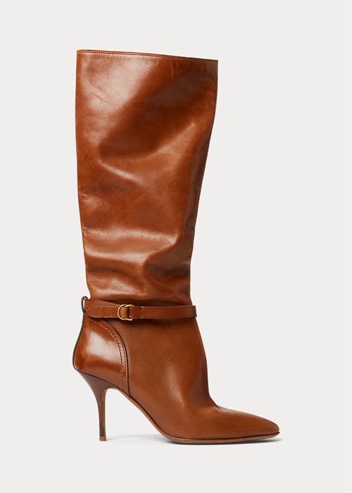 Brown Ralph Lauren Zoe Tall Calfskin Leather Women's Boots | 3852-MBNSP