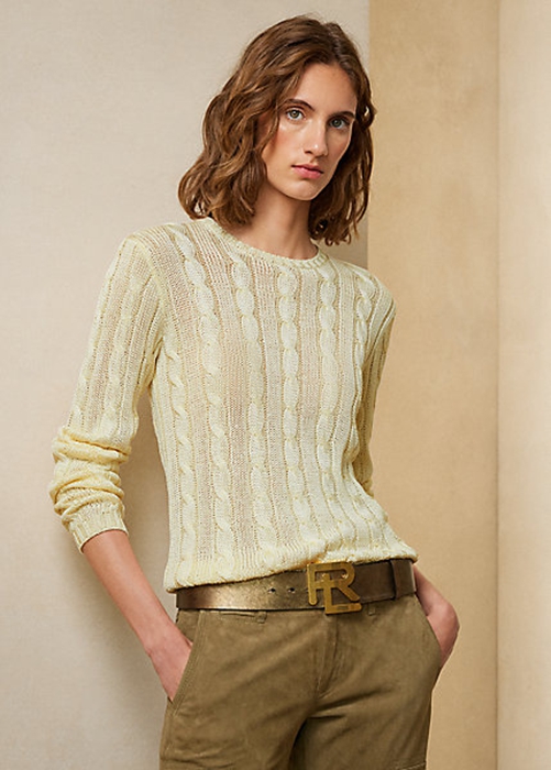 Cream Ralph Lauren Cable-Knit Silk Crewneck Women's Sweaters | 7950-DGTKN