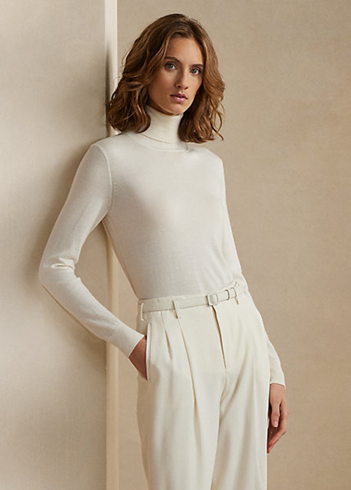 Cream Ralph Lauren Cashmere Turtleneck Women's Sweaters | 1326-NVJOY