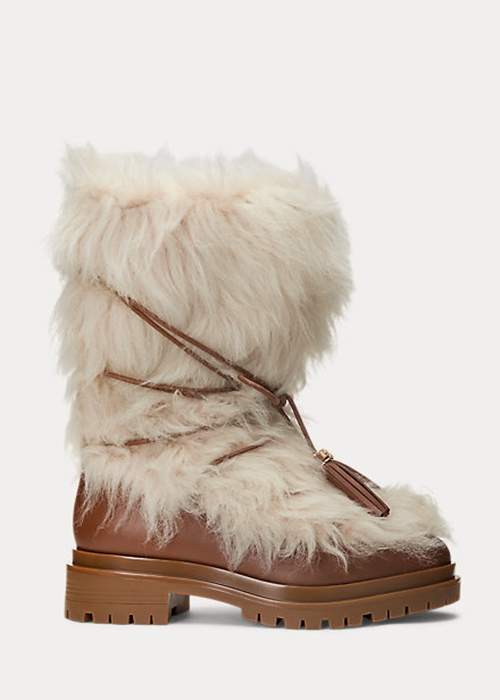 Cream Ralph Lauren Celia Shearling & Burnished Leather Women's Boots | 6572-TLJSK