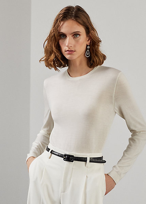 Cream Ralph Lauren Merino Wool Crewneck Women's Sweaters | 3678-NWQKI