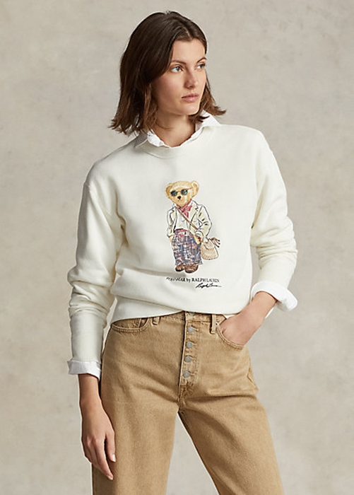 Cream Ralph Lauren Polo Bear Fleece Crewneck Women's Sweatshirts | 3186-MNGCT