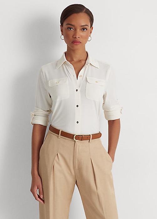 Cream Ralph Lauren Stretch Jersey Women's Shirts | 5162-PUVOF