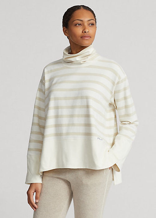 Cream Ralph Lauren Striped Performance Fleece Pullover Women's Sweaters | 1507-JERGW
