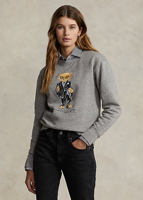 Dark Grey Ralph Lauren Polo Bear Fleece Crewneck Women's Sweatshirts | 3052-MXUKG