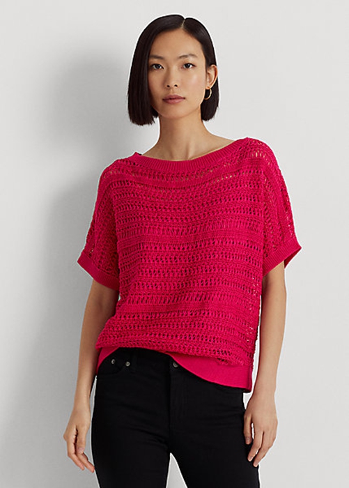 Fuchsia Ralph Lauren Cotton Mesh Short-Sleeve Women's Sweaters | 6093-HURIF