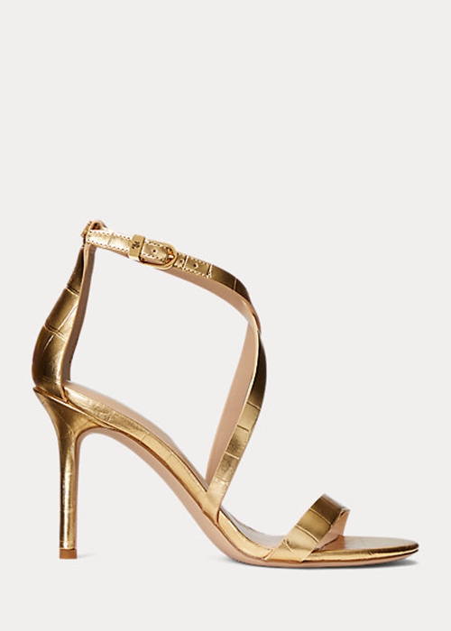 Gold Ralph Lauren Gabriele Metallic Leather Women's Sandals | 0372-VJOSG