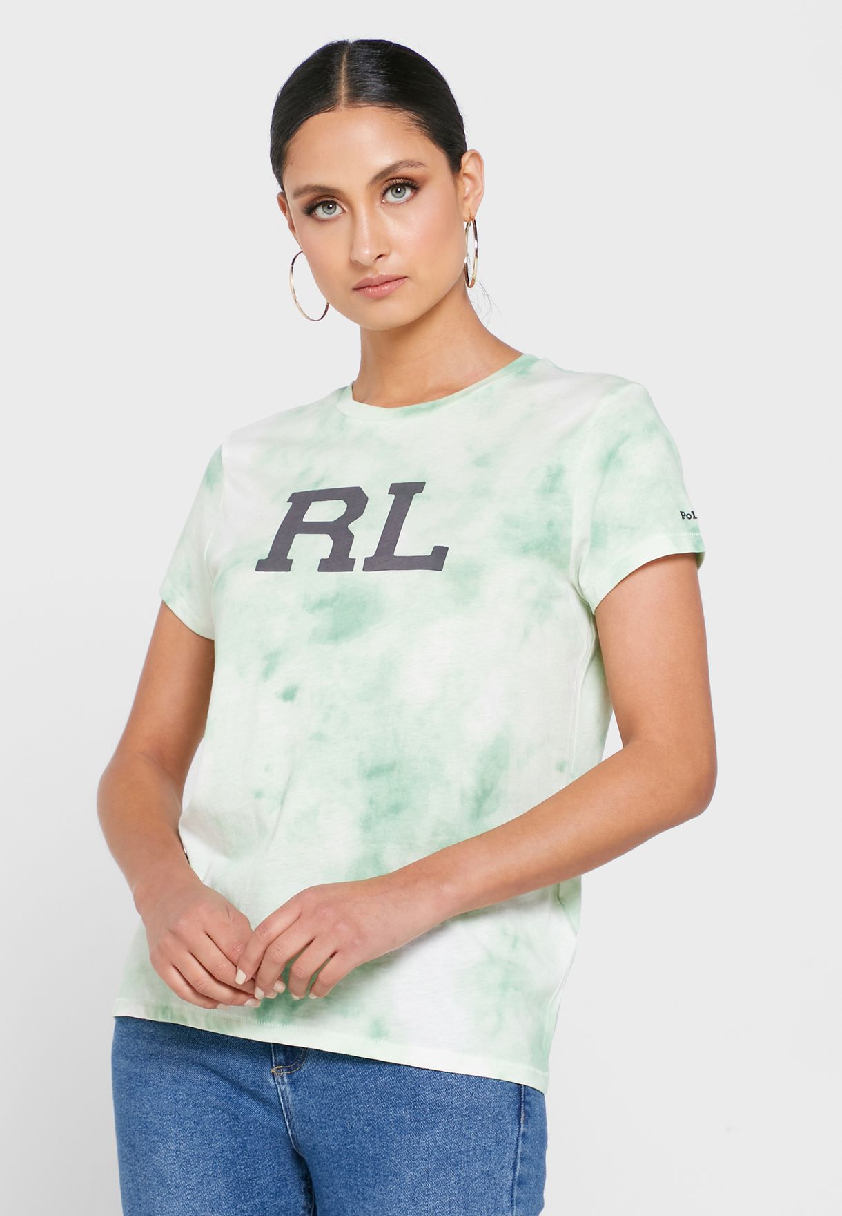Green Ralph Lauren Crew Neck Graphic Women's T Shirts | 0964-PESQR