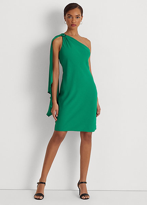 Green Ralph Lauren Georgette One-Shoulder Cocktail Women's Dress | 3724-IHZJN
