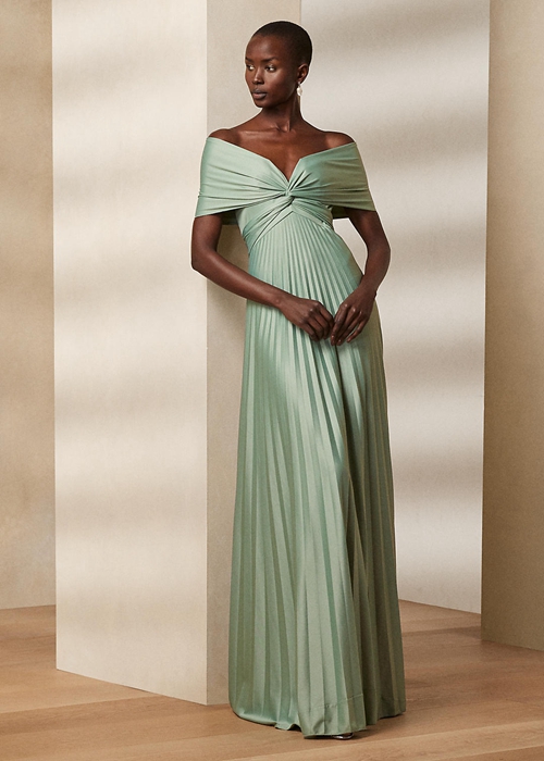 Green Ralph Lauren Merridan Pleated Jersey Evening Women's Dress | 0923-DALXO