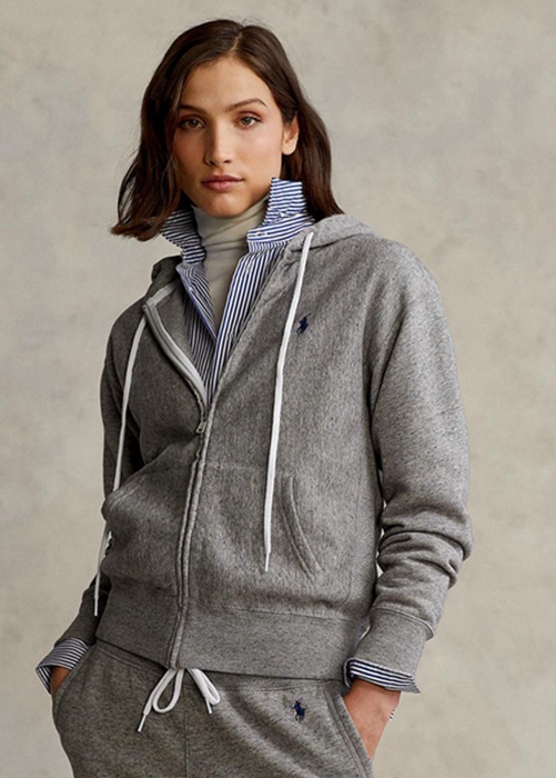 Grey Ralph Lauren Fleece Full-zip Women's Hoodie | 3205-NKVSY