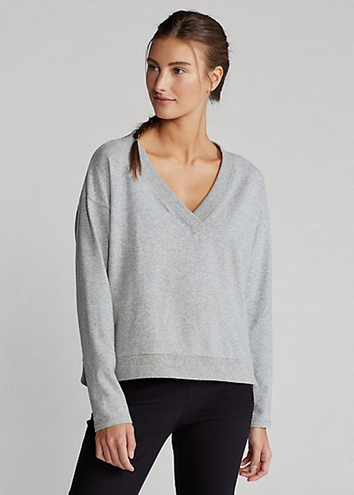Grey Ralph Lauren Jersey V-Neck Women's Sweatshirts | 2473-FPGSL