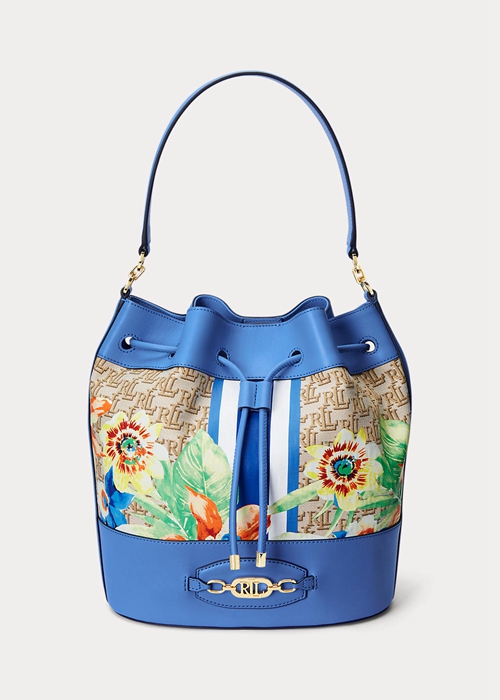 Khaki/New England Blue Ralph Lauren Monogram Large Andie Women's Handbag | 3185-ORTWL