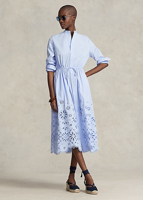 Light Blue Ralph Lauren Eyelet-Embroidered Women's Dress | 5987-VBUAT
