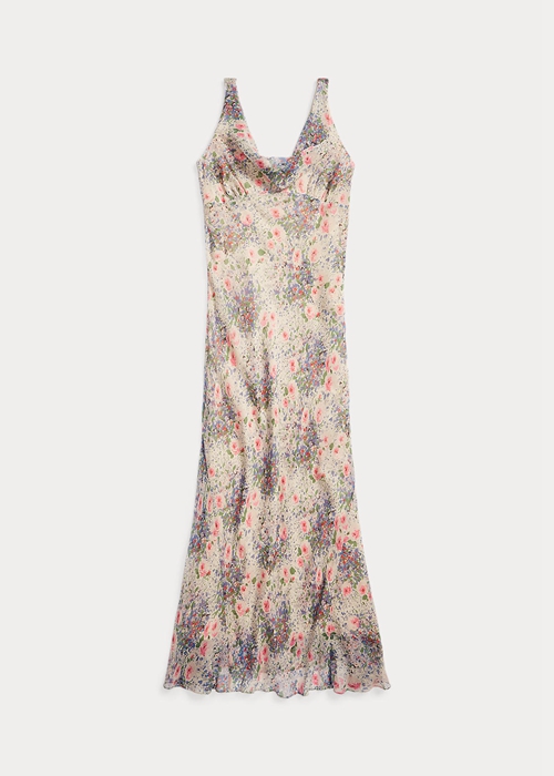 Multicolor / Brown Ralph Lauren Floral Crinkled Silk Chiffon Women's Dress | 7205-UWDOA