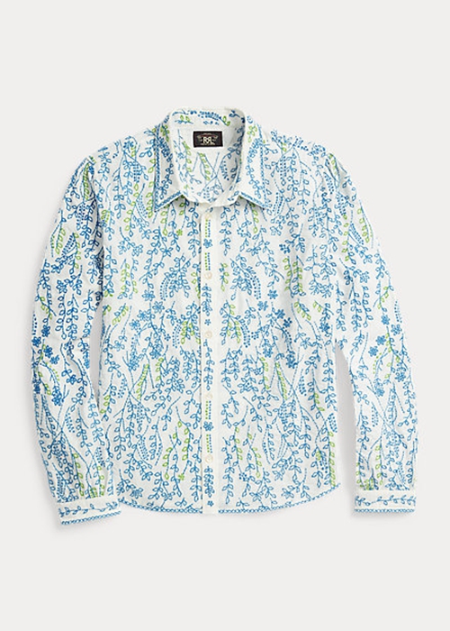 Multicolor Ralph Lauren Floral-Embroidered Cotton Blouse Women's Shirts | 0743-YWKNI