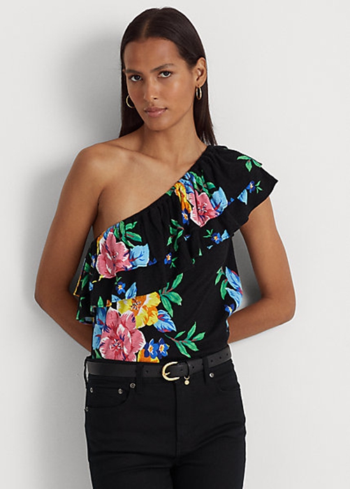 Multicolor Ralph Lauren Floral Jersey One-Shoulder Women's Tops | 9527-RAYPS