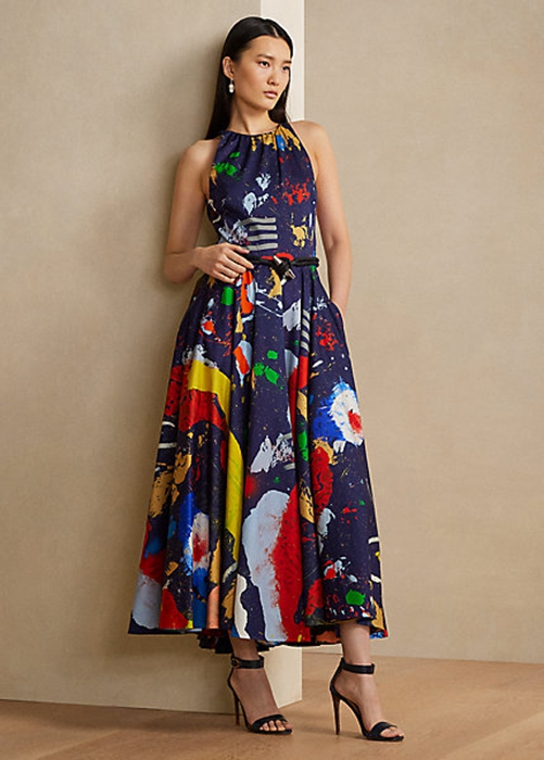 Multicolor Ralph Lauren Renshaw Print Cotton Satin Day Women's Dress | 6820-XFWSL