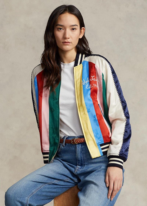 Multicolor Ralph Lauren Striped Sateen Bomber Women's Jackets | 2495-BNZMK
