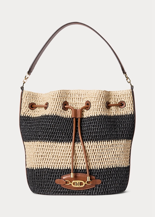 Natural/Black/Lauren Tan Ralph Lauren Straw Large Andie Women's Handbag | 1834-VDZWI