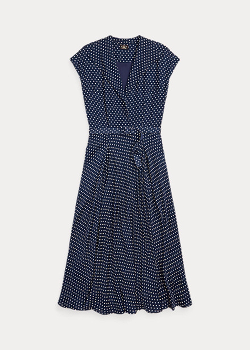 Navy / Cream Ralph Lauren Polka-Dot Silk Georgette Women's Dress | 3154-HRMDG