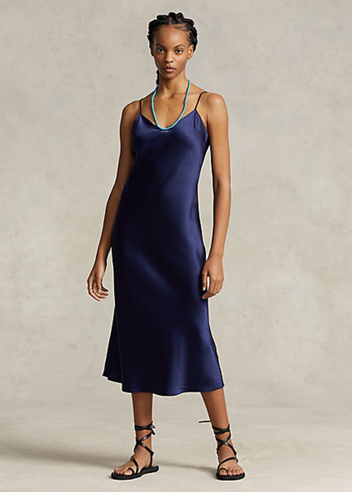 Navy Ralph Lauren Mulberry Silk Midi Slip Women's Dress | 8712-FGNTW