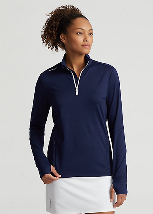 Navy Ralph Lauren Stretch Jersey Quarter-Zip Women's Sweatshirts | 2843-WAGRU