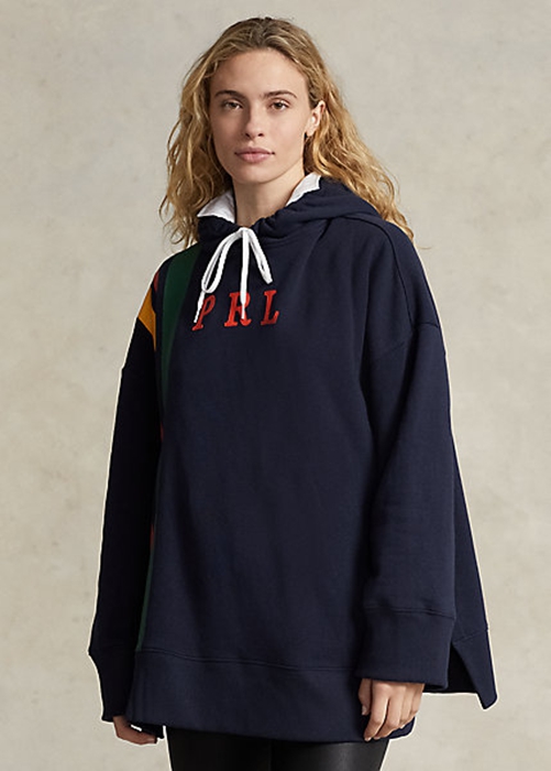 Navy Ralph Lauren Striped Fleece Logo Women's Sweatshirts | 7432-CYQIR