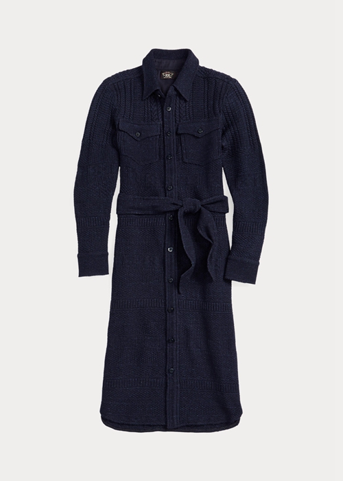 Navy Ralph Lauren Wool-Cotton Belted Women's Dress | 6278-IXAJR