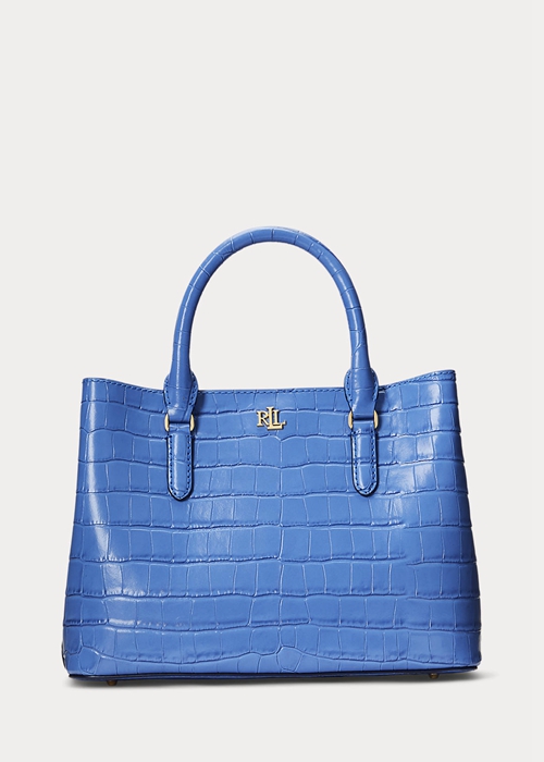 New England Blue Ralph Lauren Embossed Leather Medium Marcy Women's Satchel Bags | 5206-VZWUN