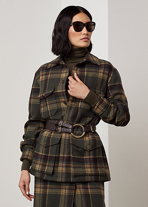 Olive Ralph Lauren Andrya Plaid Women's Jackets | 1438-KGYTQ