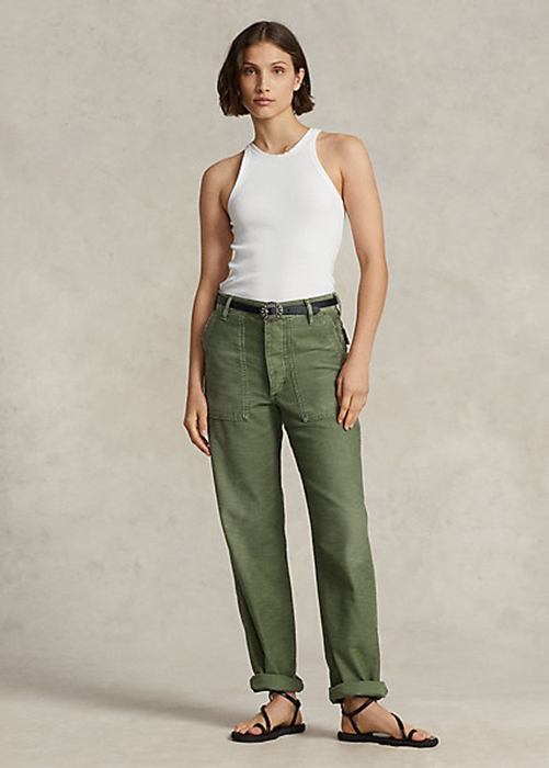 Olive Ralph Lauren Cotton Sateen Utility Women's Pants | 8046-FQYJE